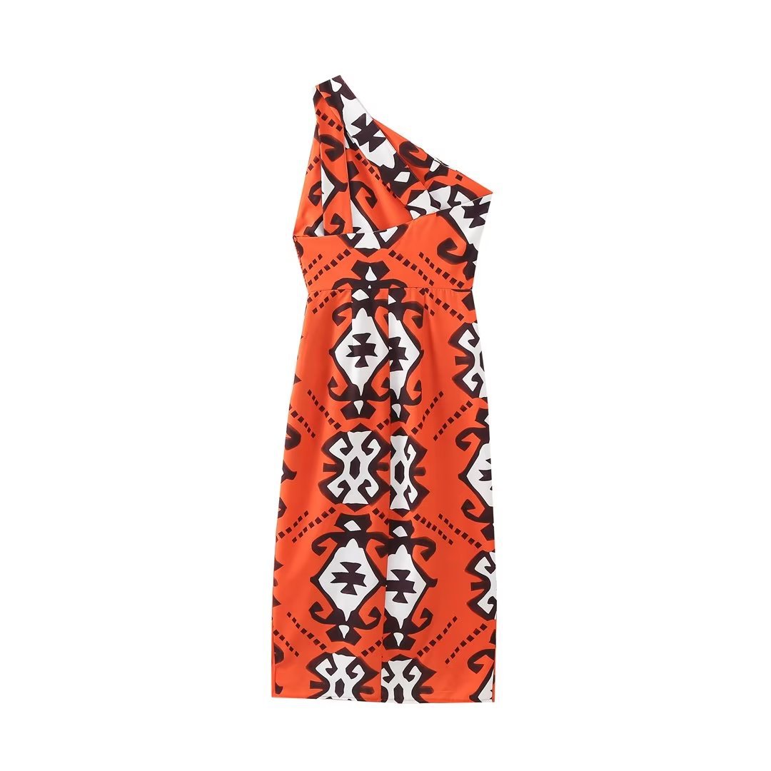 One Shoulder Printed Dress