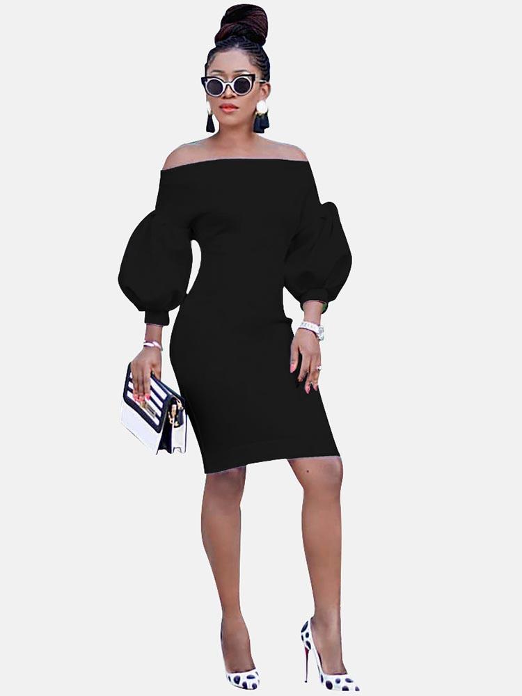 Off Shoulder Puff Sleeve Midi Dress