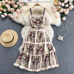 Flaxmaker Retro Printed  Backless Sling Dress