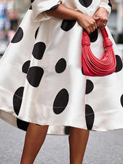 Polka-Dot Split-Joint A-line Loose Off-the-shoulder Midi Dresses