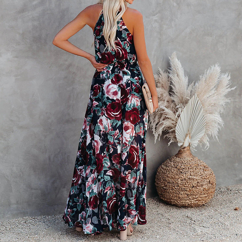 Halter Off Shoulder Blossom Printed  Dress