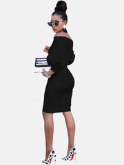 Off Shoulder Puff Sleeve Midi Dress