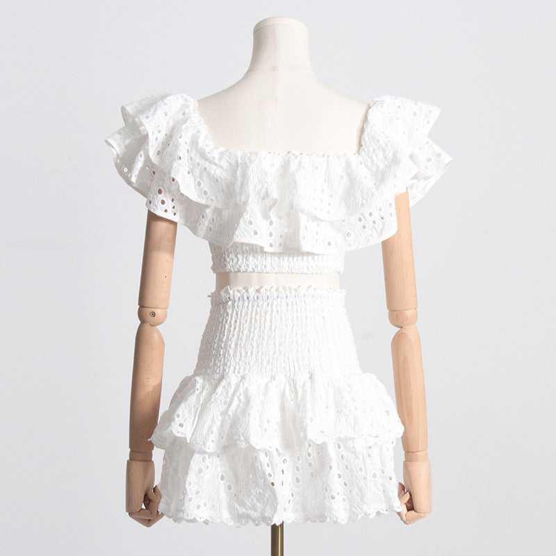 Ruffled Charmeuse Top and Skirt Set