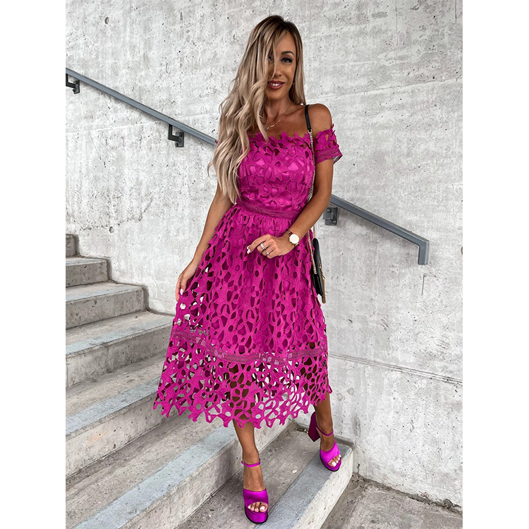 Off Shoulder Lace Waist Midi Dress