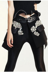 High street stitching pu buckle loop waist skirt