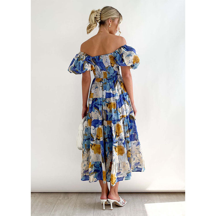 Off Shoulder Puff Sleeve Midi Dress