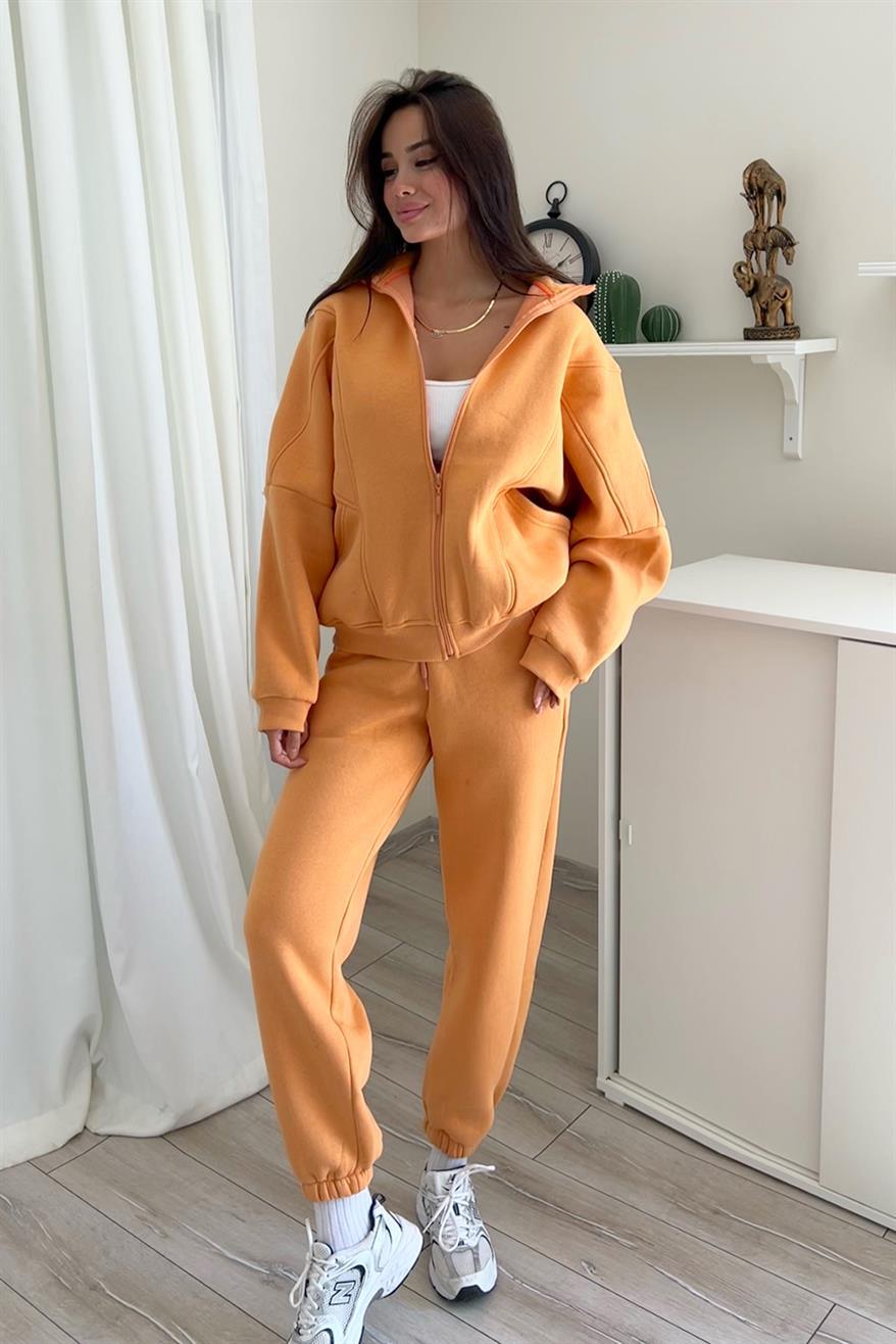 Velvet Stand Collar Long-sleeved  Hoodie Two Piece Set