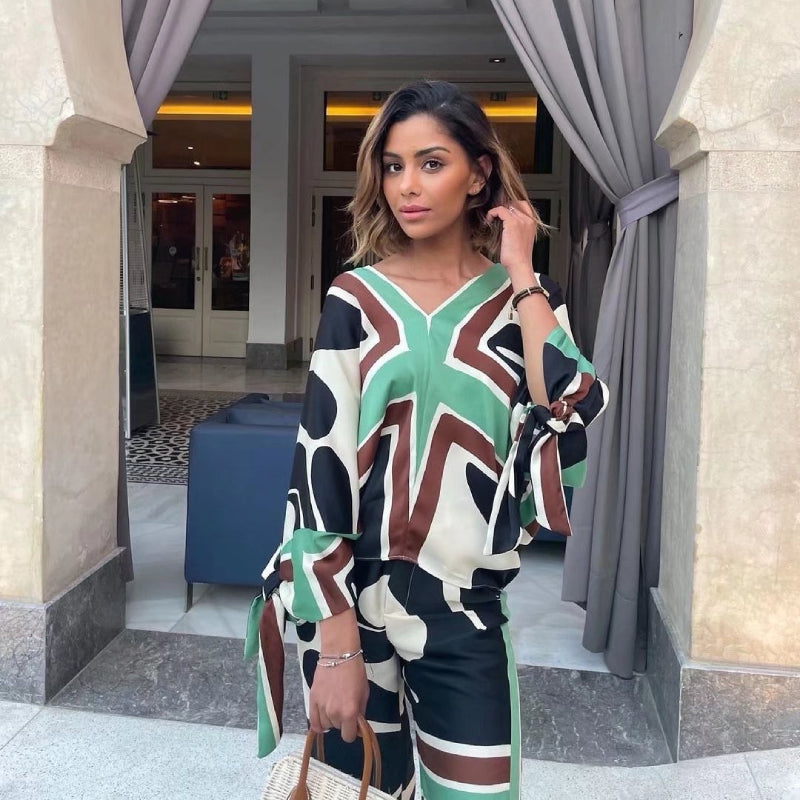Casual Printed Two Piece Shirt and Pants Sets Flaxmaker