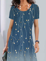 Flower Print A-Line Loose Round-Neck Mini Dresses