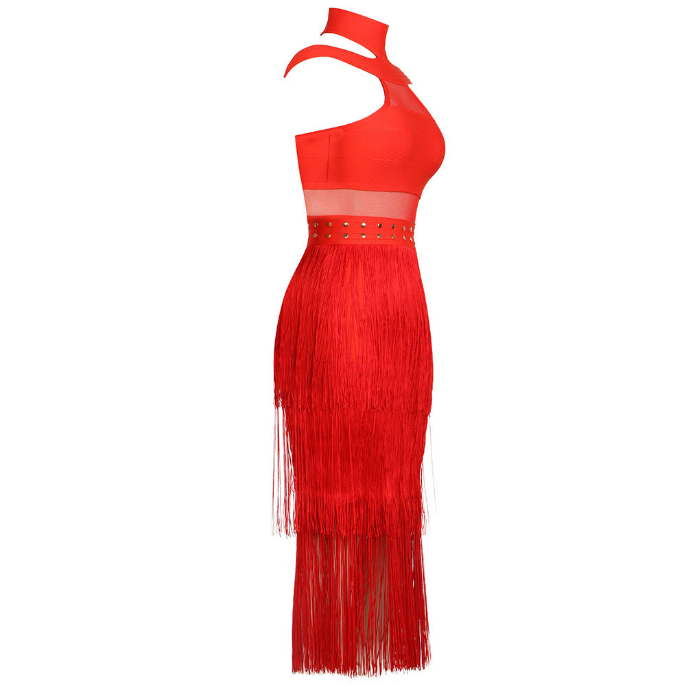 Off Shoulder See Through Tasse Dress Flaxmaker
