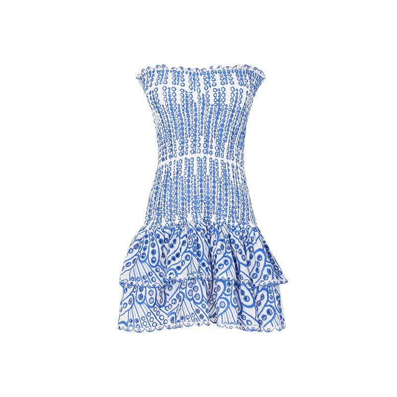 Bandeau Embroidery Hollow Out Mini Dress