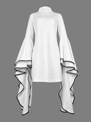 Flared Sleeves Long Sleeves Solid Color Stand Collar Mini Dresses