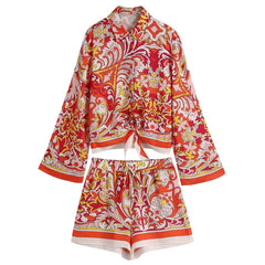 Printed Two Piece Shirt and Shorts Sets Flaxmaker