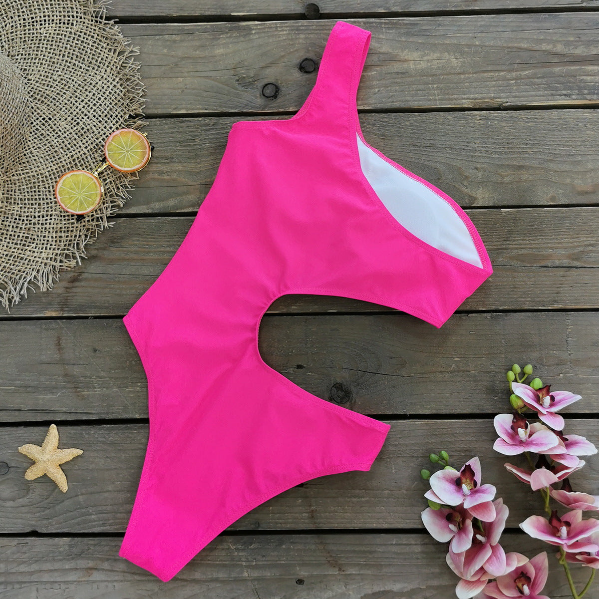 Oblique Shoulder Cutout One Piece Swimsuit and Sarong