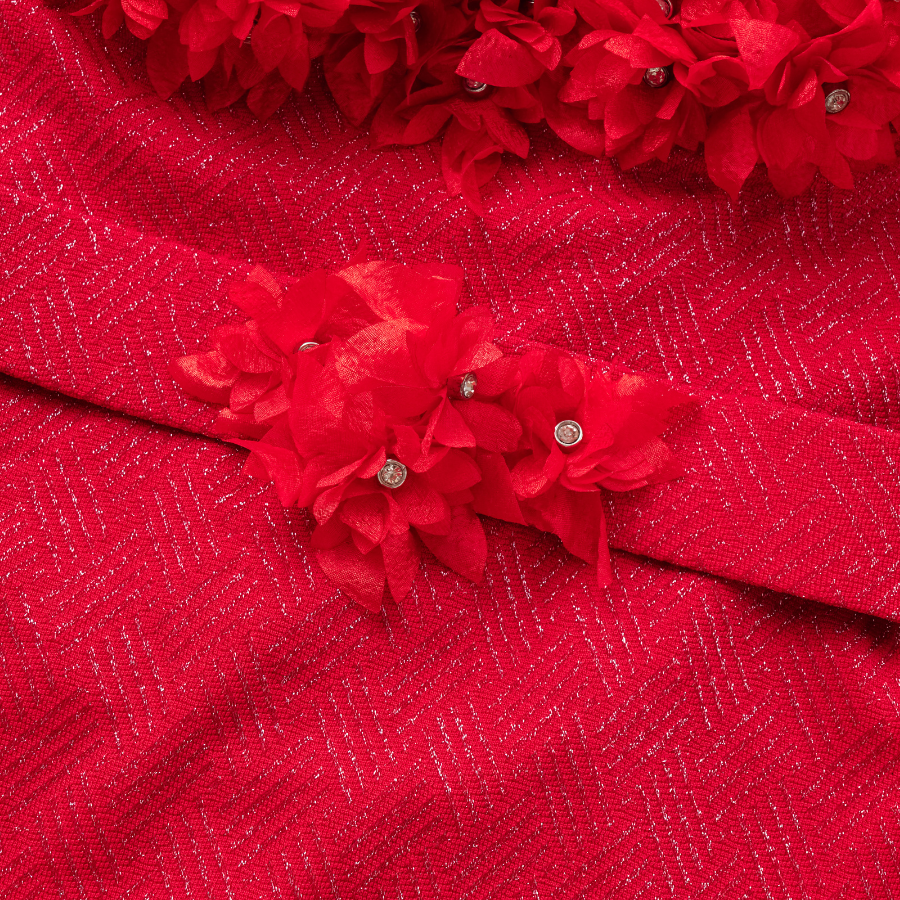Pure Red Color 3D Flower Texture Fabric One Piece Swimsuit and Skirt (Shipped on Jan 14th)