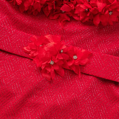 Pure Red Color 3D Flower Texture Fabric One Piece Swimsuit and Skirt (Shipped on Jan 14th)