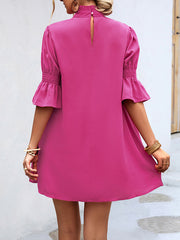Solid Color Half Sleeves Loose High-Neck Mini Dresses