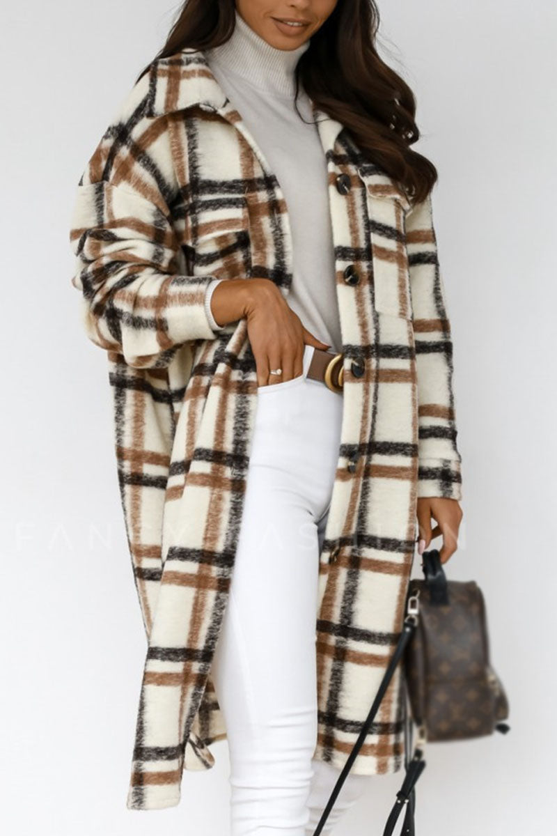 Fashion Street Plaid Patchwork Turndown Collar Outerwear