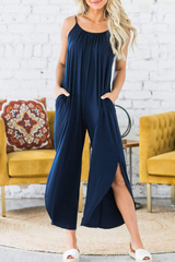 Casual Solid Slit Capris O Neck Loose Jumpsuits(4 Colors)