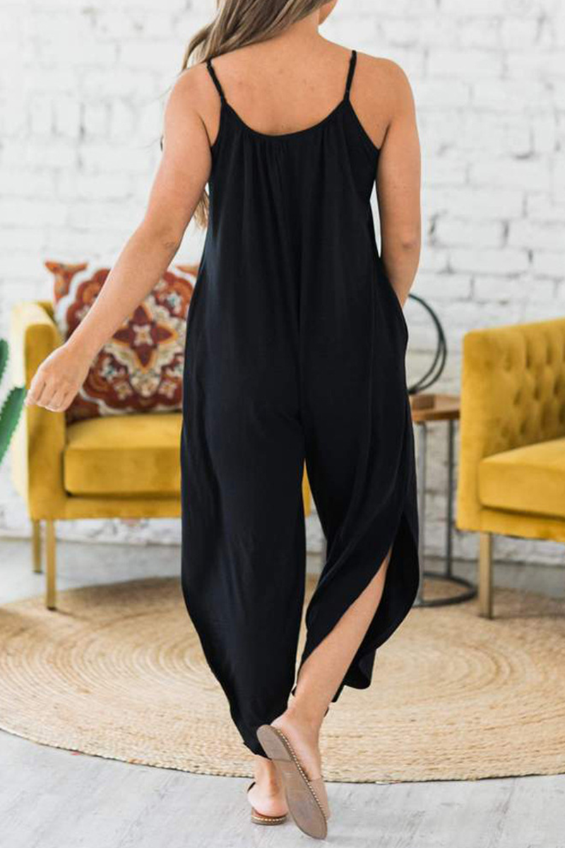 Casual Solid Slit Capris O Neck Loose Jumpsuits(4 Colors)