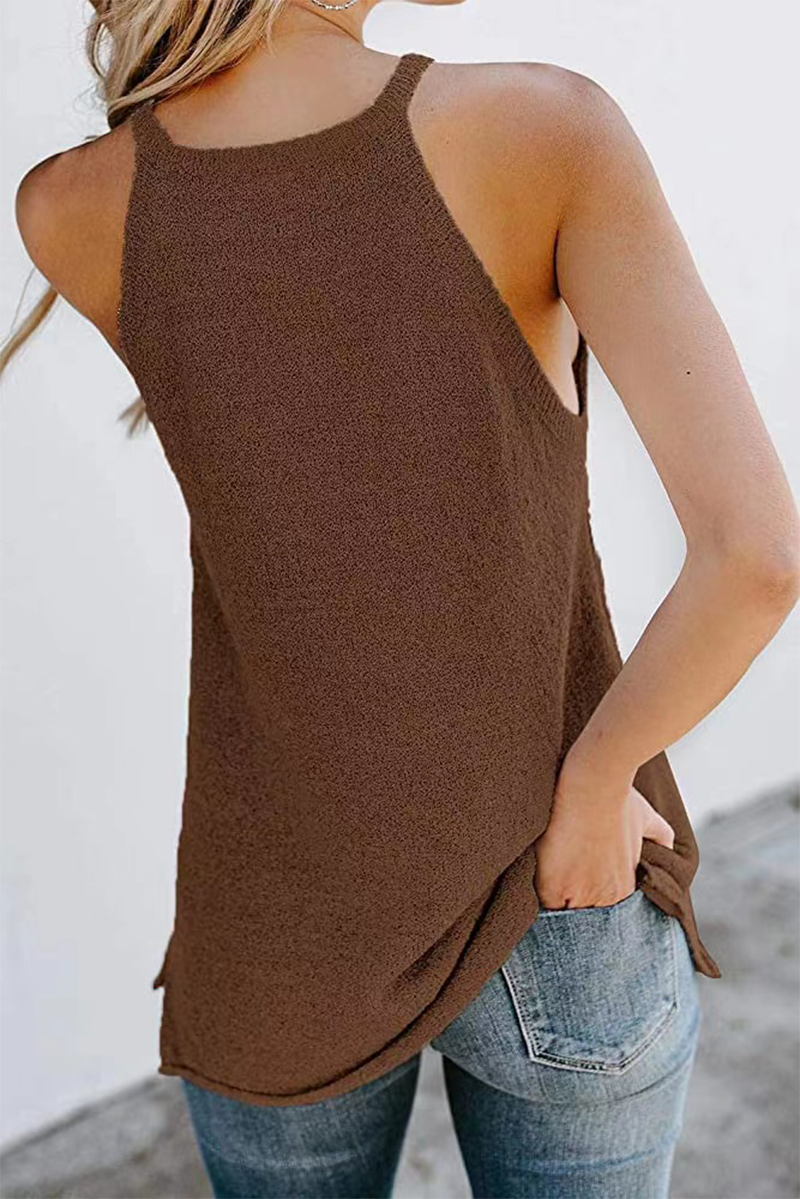 Casual Solid Patchwork Halter Tops