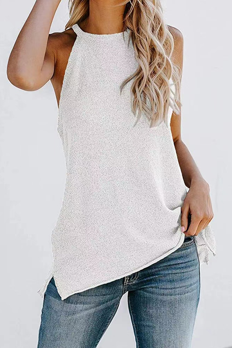 Casual Solid Patchwork Halter Tops