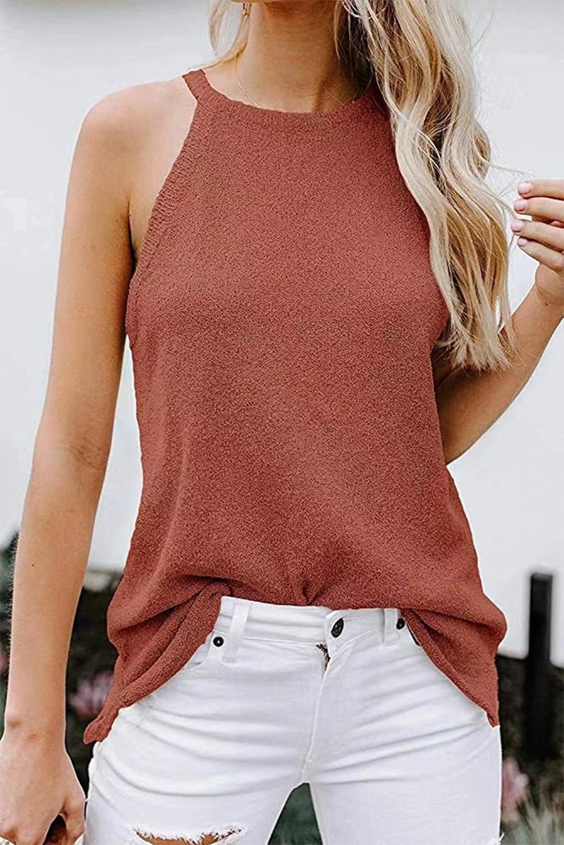 Casual Solid Patchwork Halter Tops