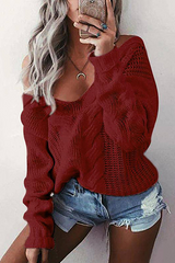 Casual Solid Hollowed Out Patchwork V Neck Sweaters(6 Colors)