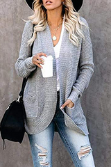 Casual Solid Patchwork Pocket V Neck Tops Sweater(6 Colors)