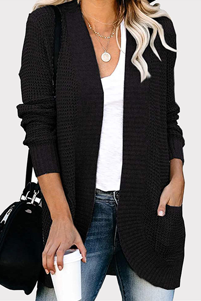 Casual Solid Patchwork Pocket V Neck Tops Sweater(6 Colors)