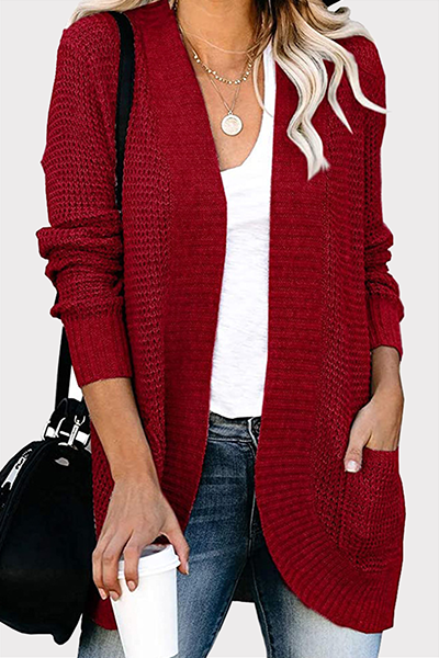 Casual Solid Patchwork Pocket V Neck Tops Sweater(6 Colors)