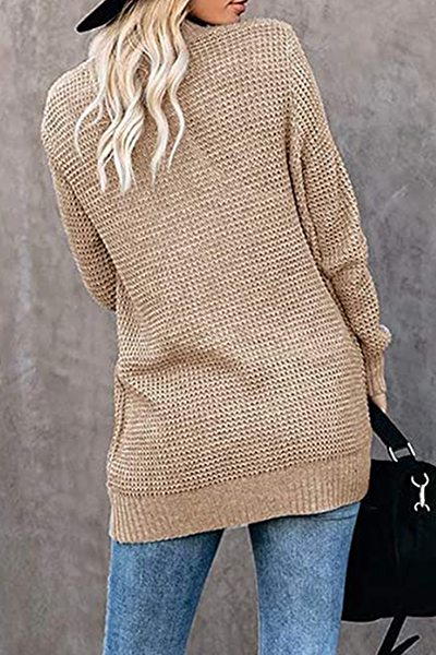 Casual Solid Patchwork Pocket V Neck Tops Sweater(6 Colors)