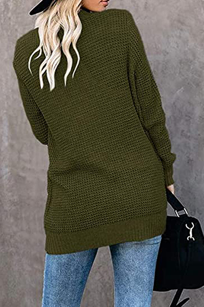 Casual Solid Patchwork Pocket V Neck Tops Sweater(6 Colors)