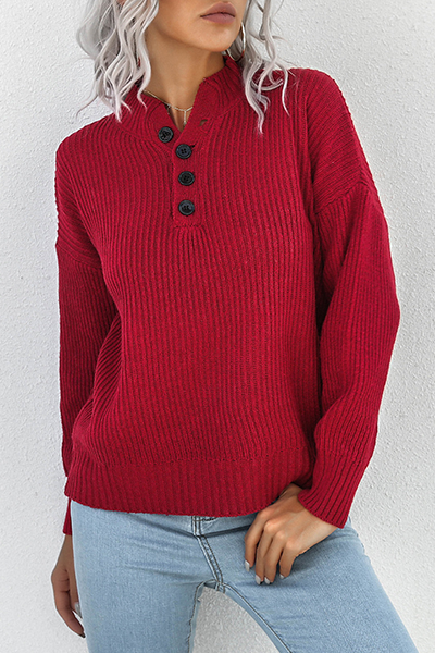 Casual Solid Split Joint Buckle Tops Sweater