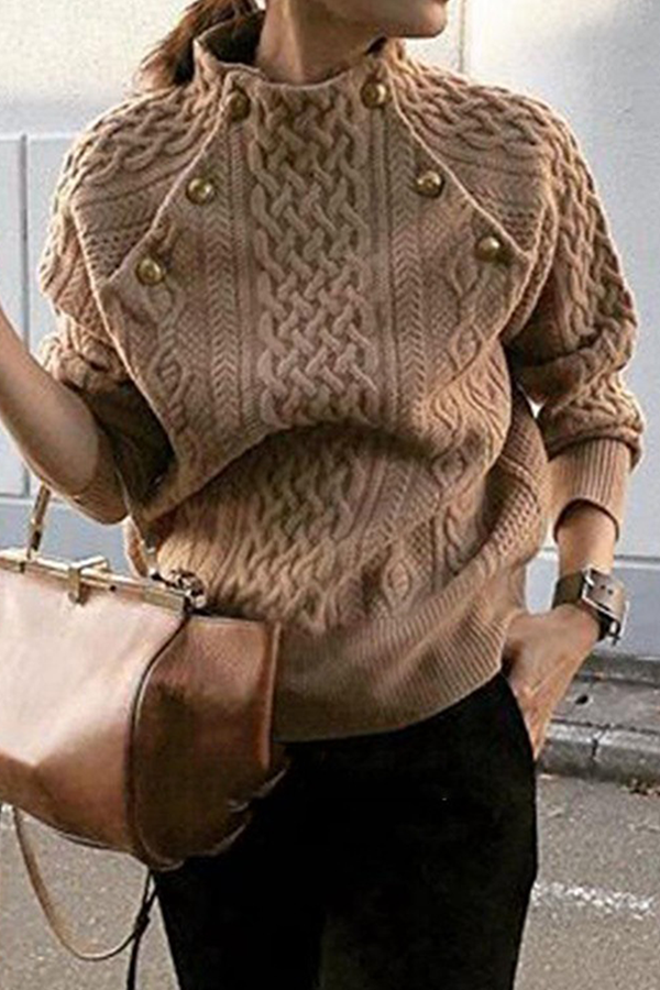 Casual Solid Patchwork Buckle Half A Turtleneck Sweaters