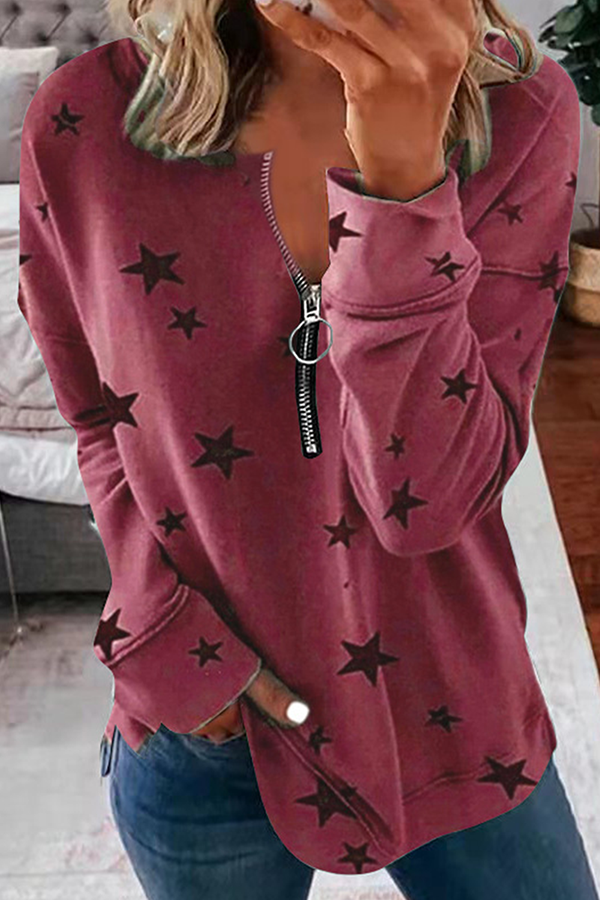 Casual The stars Patchwork Zipper Collar Tops(8 Colors)