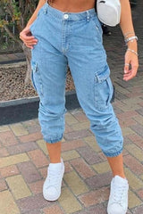 Fashion Casual Solid Patchwork High Waist Regular Denim Jeans