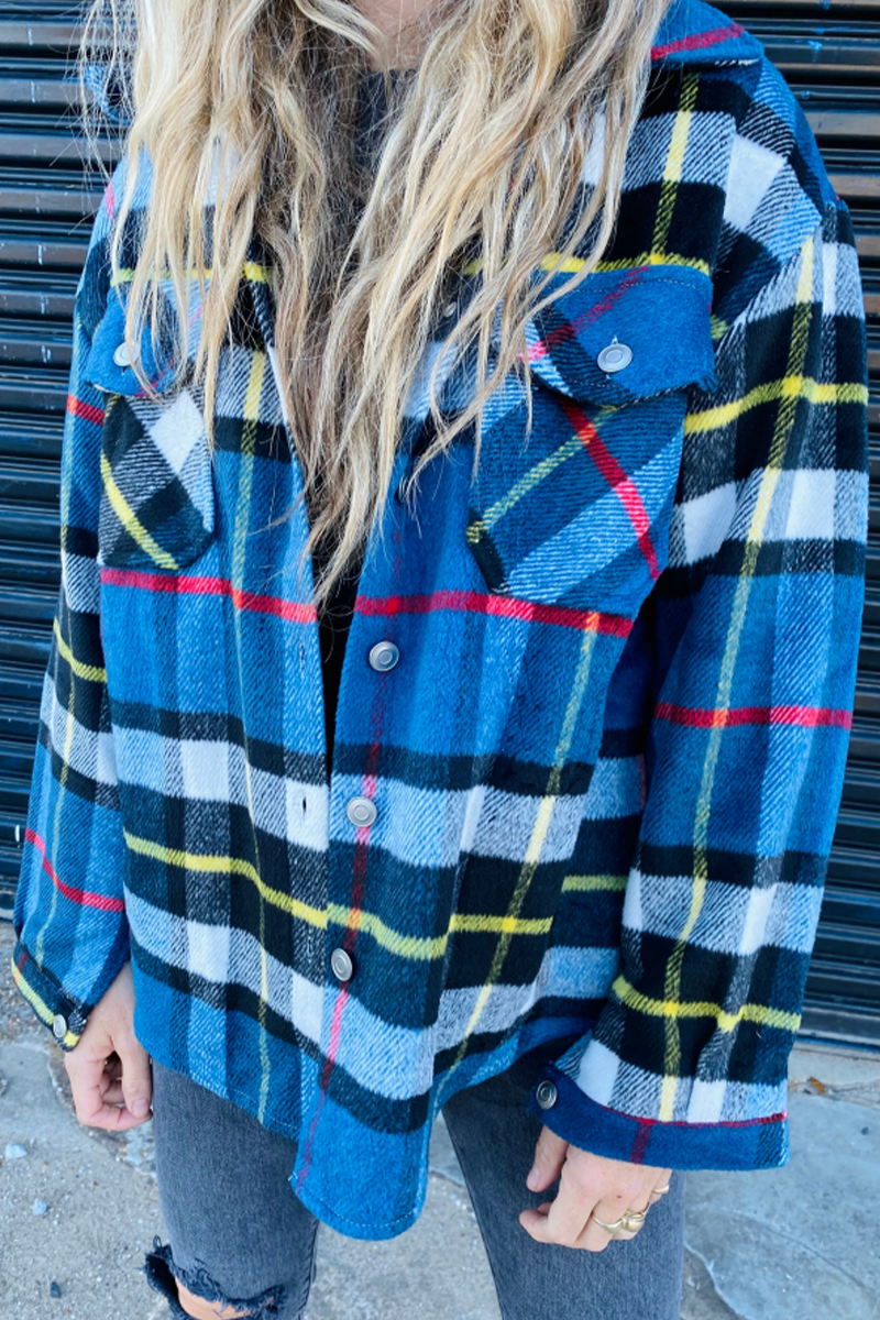 Fashion Plaid Patchwork Turndown Collar Outerwear