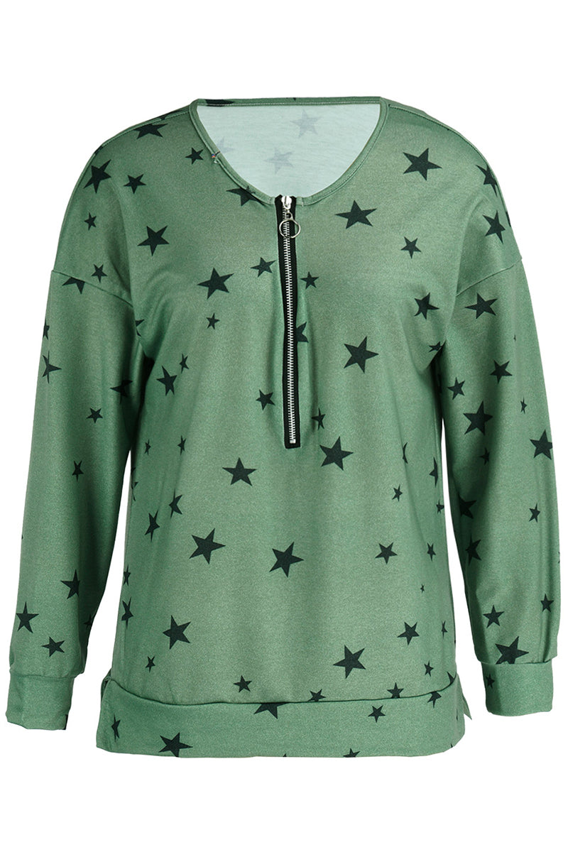 Casual The stars Patchwork Zipper Collar Tops(8 Colors)