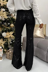 British Style Elegant Solid Sequins Straight High Waist Speaker Solid Color Bottoms(3 Colors)