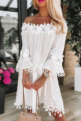 Celebrities Elegant Solid Lace Patchwork Off the Shoulder A Line Dresses