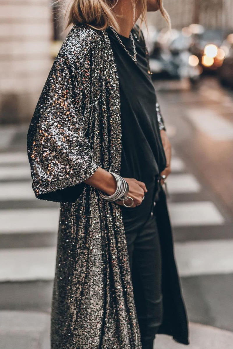 Casual Street Solid Sequins Sequined U Neck Outerwear