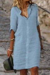 Casual Solid Turndown Collar Shirt Dress Dresses(4 Colors)