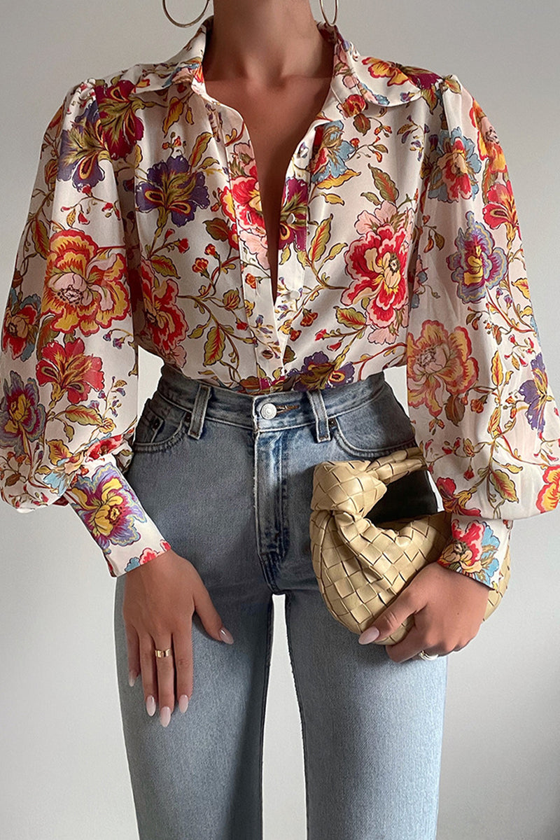 Elegant Floral Patchwork Turndown Collar Blouses(15 Colors)