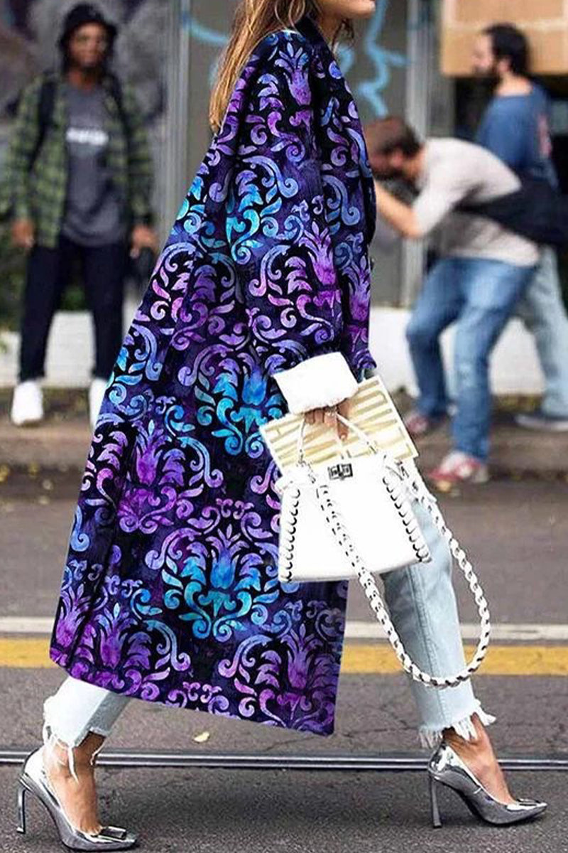 Street Print Patchwork Turndown Collar Outerwear(9 Colors)