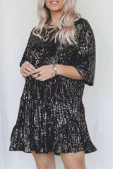 Casual Solid Sequins Sequined O Neck A Line Dresses(9 Colors)