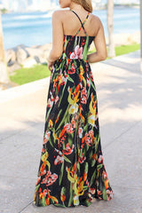 Sexy Vacation Floral Backless V Neck A Line Dresses