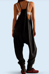 Casual Solid Pocket U Neck Loose Jumpsuits