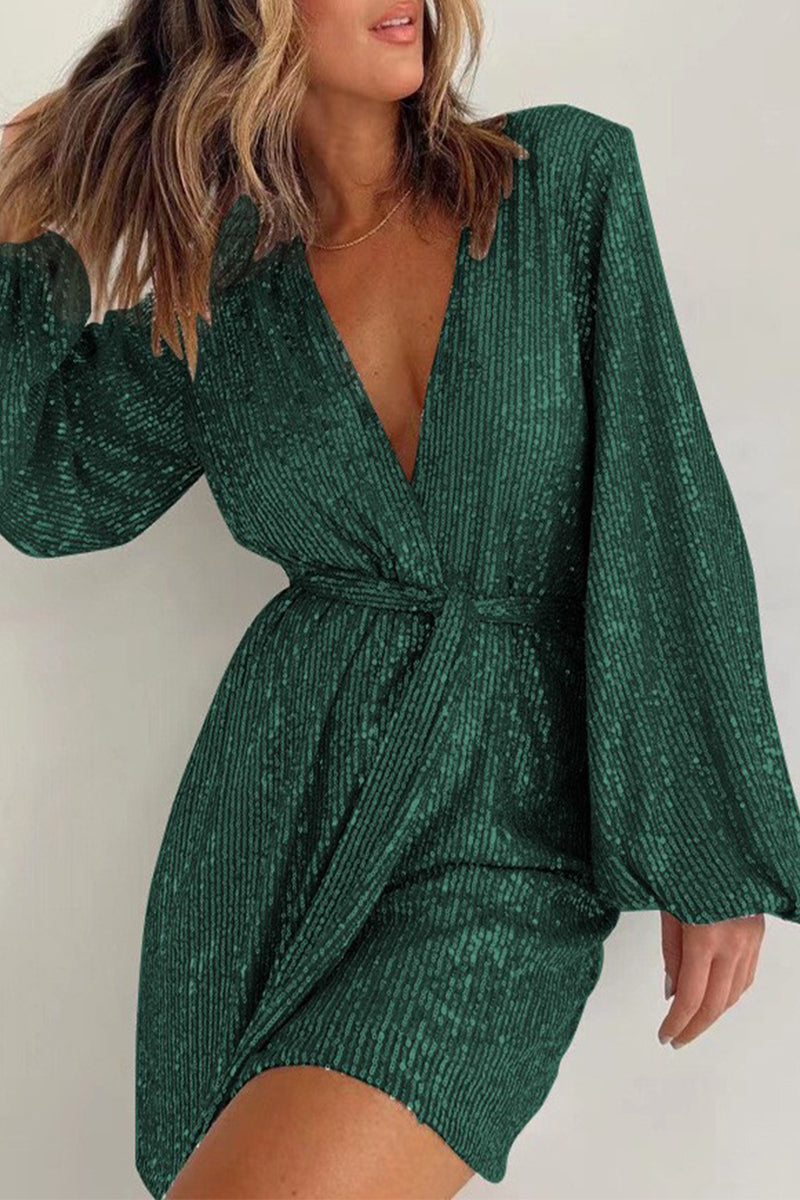 Solid Bandage Sequins V Neck Loose Rompers