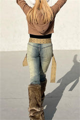 Casual Vintage Patchwork Low Waist Skinny Denim Jeans